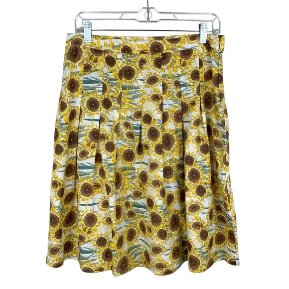 Ethos Paris Skirt Pleated A-Line Sunflower Yellow Organic Cotton Women's L - Picture 1 of 5